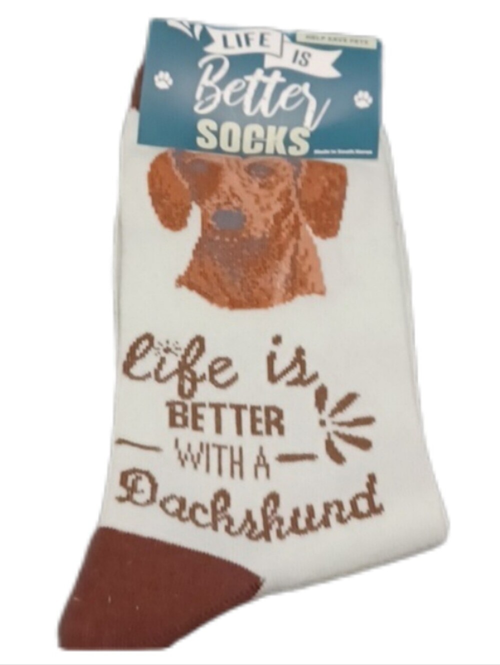 > Life is Better Dachshund Dog Socks - White and Brown